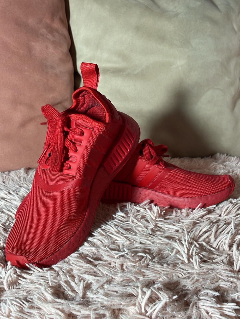 adidas Red Knit Lace-Up Sneakers